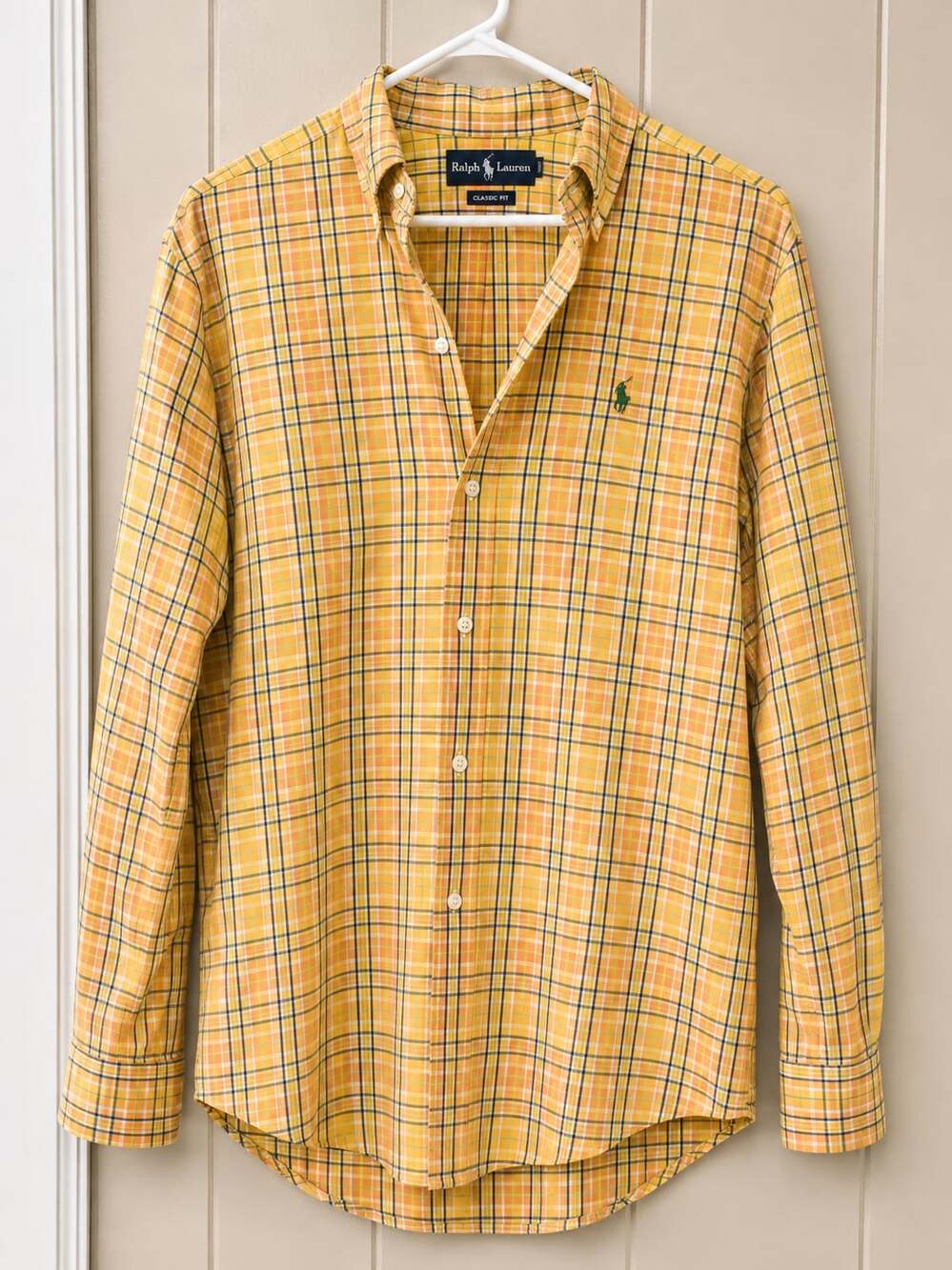 Ralph Lauren Blake Classic Fit Yellow Plaid Long Sleeve Button Down Shirt Size M